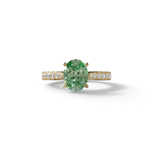 1.50 Carat Green Oval Cut Lab Diamond Engagement Ring - Scorpio - 10K Solid Gold / Yellow Gold