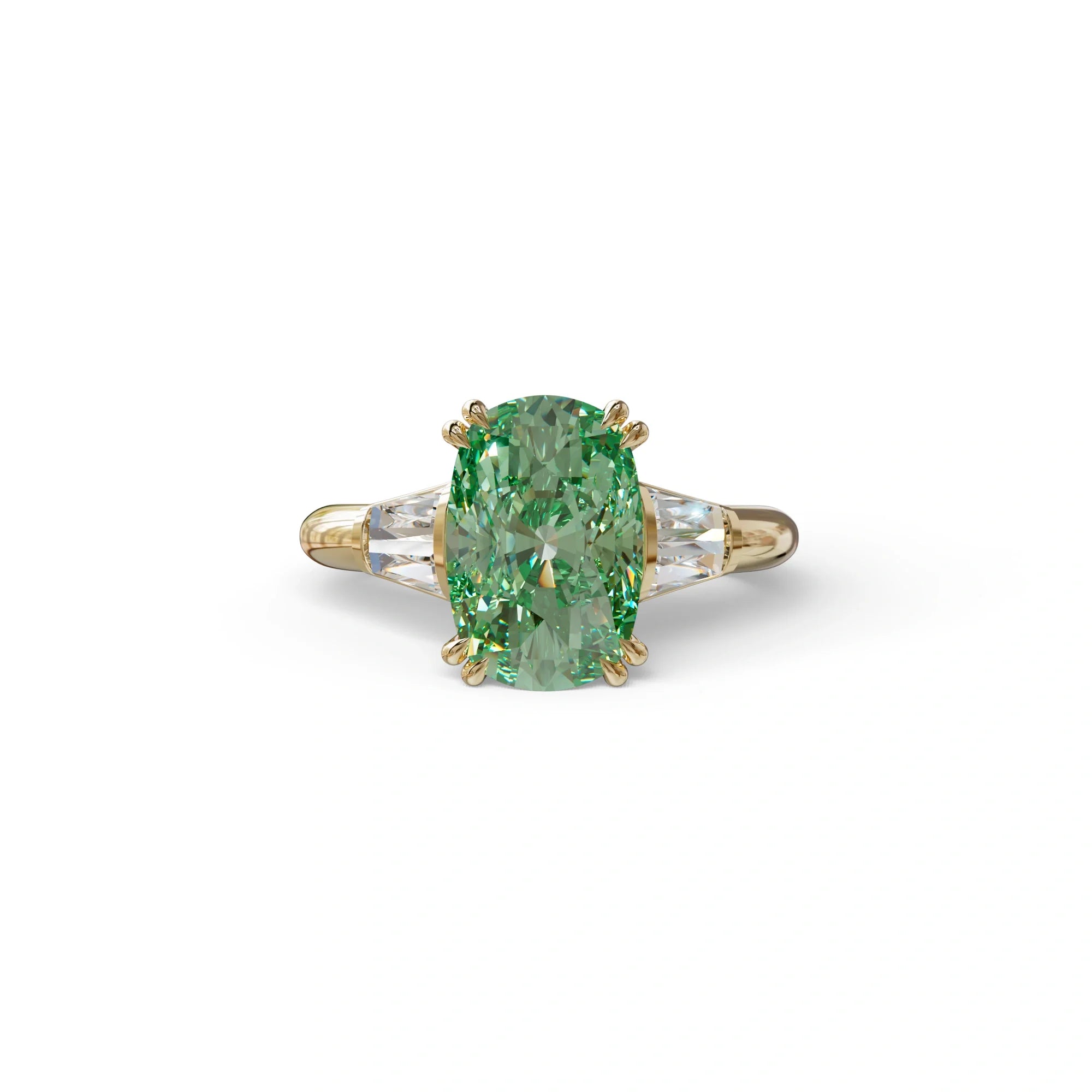 4 Carat Green Elongated Cushion Cut Lab Diamond Engagement Ring - Sagittarius - 10K Solid Gold / Yellow Gold