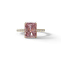 3 Ct Radiant Cut Pink Color Lab Diamond Ring - Monica - 10K Solid Gold / Yellow Gold