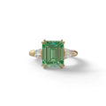 3 Carat Green Emerald & Baguette Cut Multi Stone Lab Diamond Ring - Lami - 10K Solid Gold / Yellow Gold