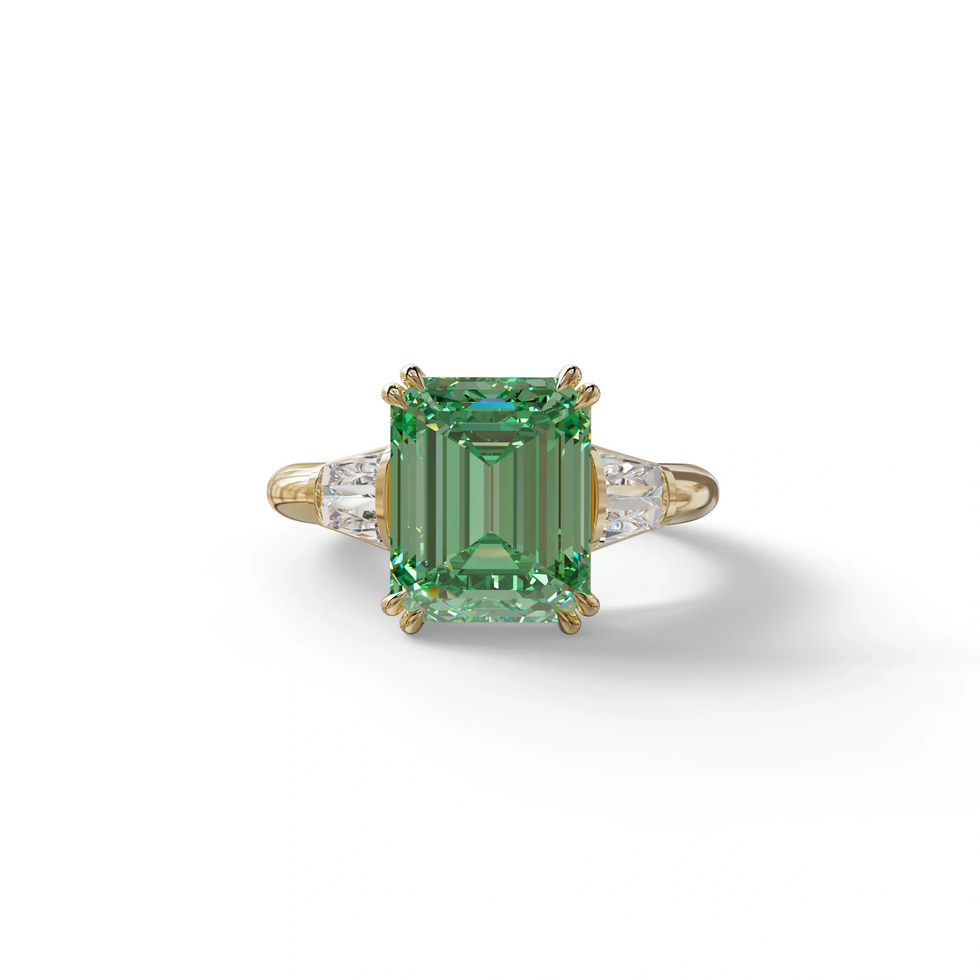 3 Carat Green Emerald & Baguette Cut Multi Stone Lab Diamond Ring - Lami - 10K Solid Gold / Yellow Gold