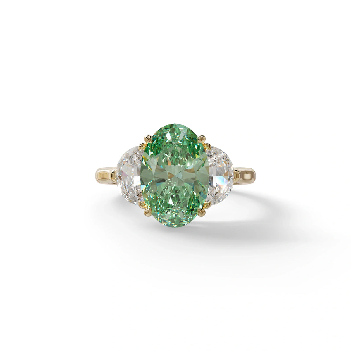 3 Carat Green Lab Grown Diamond Engagement Ring · Oval Cut Three Stone | Constellation - view 1