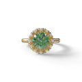 3 Carat Green Round Shaped Halo Lab Diamond Ring - Sunflower - 10K Solid Gold / Yellow Gold