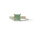 2.5 Carat Green Princess Cut Hidden Halo & Pave Lab Diamond Ring - Aries - 10K Solid Gold / Yellow Gold