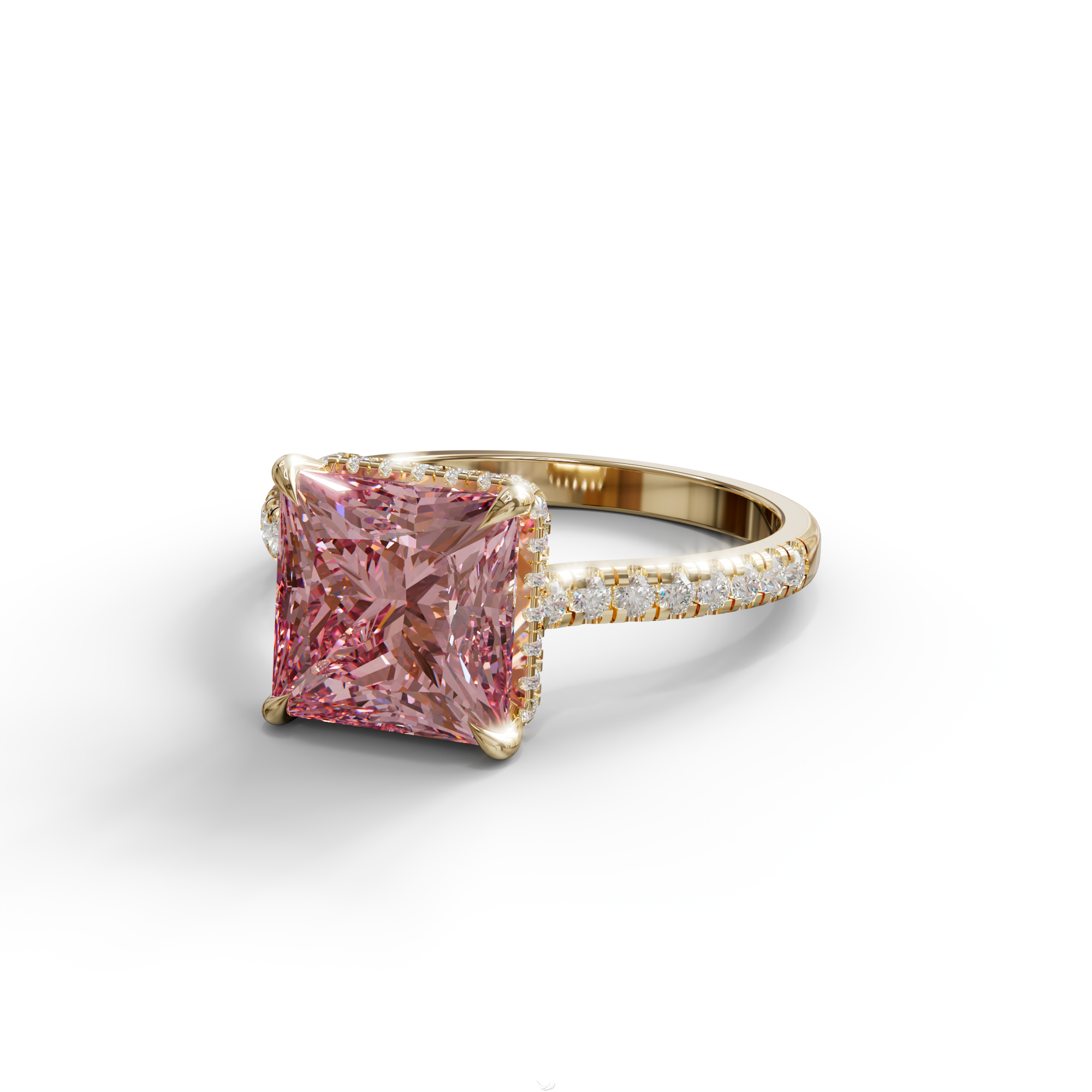3 Carat Fancy Pink Princess Cut Hidden Halo Lab Grown Diamond Engagement Ring