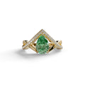 2 Carat Green Pear Cut Tear Drop Lab Diamond Ring - Glamly - 10K Solid Gold / Yellow Gold