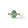 3Ct Green Oval Cut Lab Grown Diamond Three Stone Engagement Ring - Myza - 10K Solid Gold / Yellow Gold