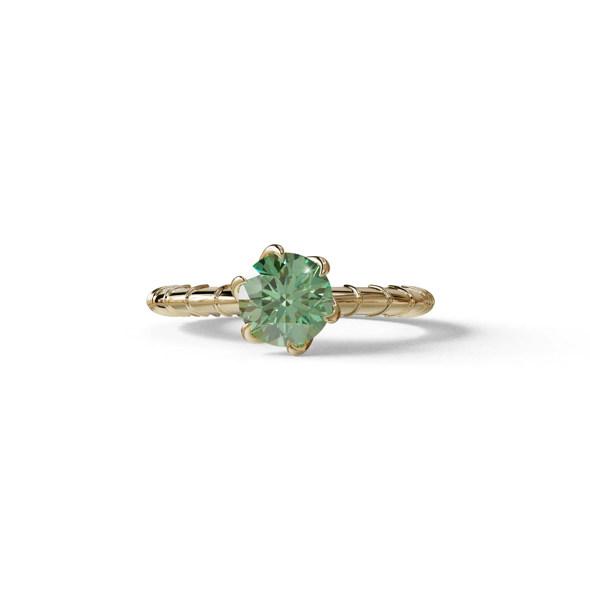 1 Carat Green Round Cut Lab Diamond Ring - Hyper Glam - 10K Solid Gold / Yellow Gold