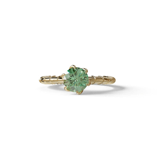 1 Carat Green Round Cut Lab Diamond Ring - Hyper Glam - 10K Solid Gold / Yellow Gold
