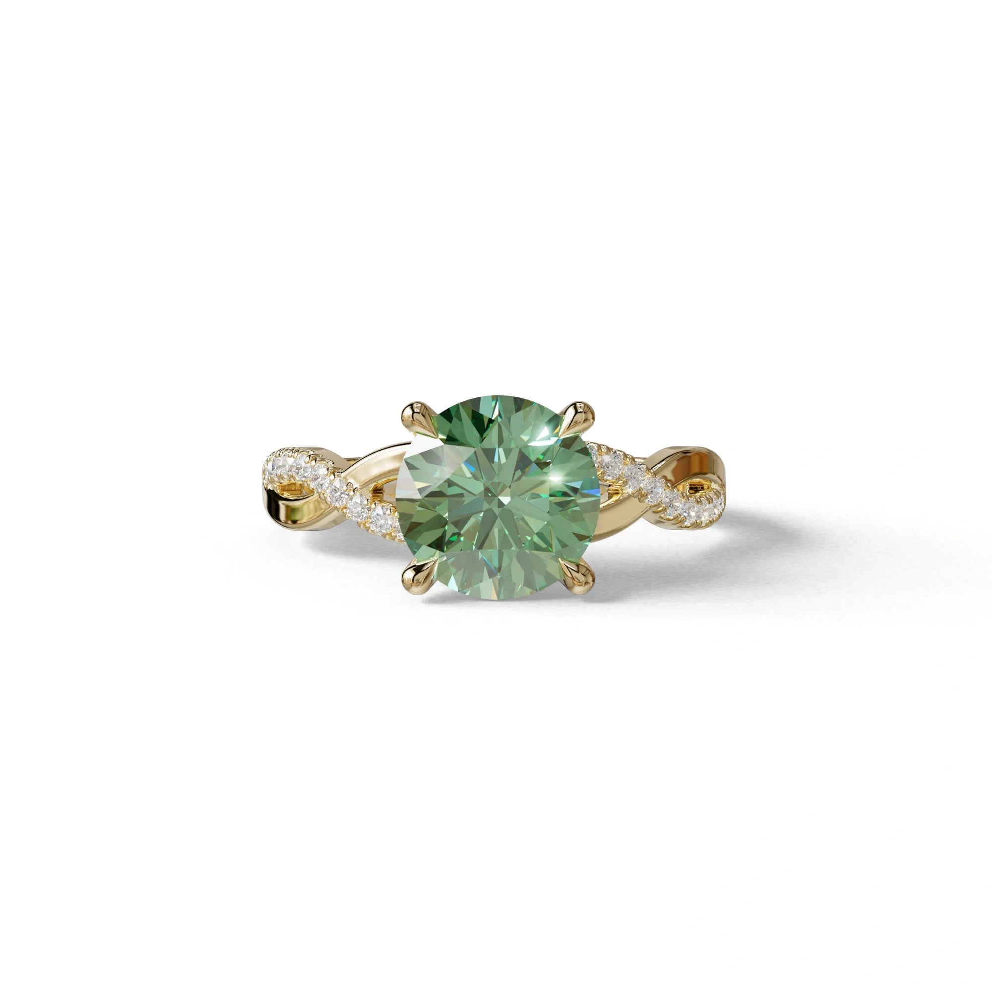 3 Carat Green Round Cut Lab Diamond Ring - Infinity Cross - 10K Solid Gold / Yellow Gold
