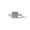 3 Carat Green Princess Cut Pave Lab Created Diamond Ring - Elysia - 10K Solid Gold / Yellow Gold