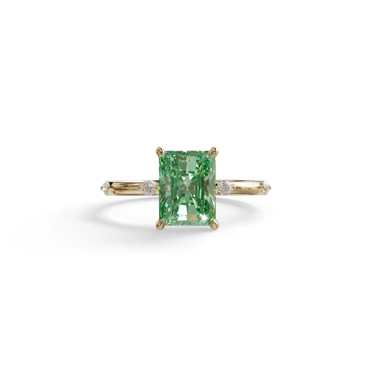 2 Ct Fancy Vivid Green Radiant Cut Lab Grown Diamond Engagement Ring | Space-Chanel Setting - Elaria