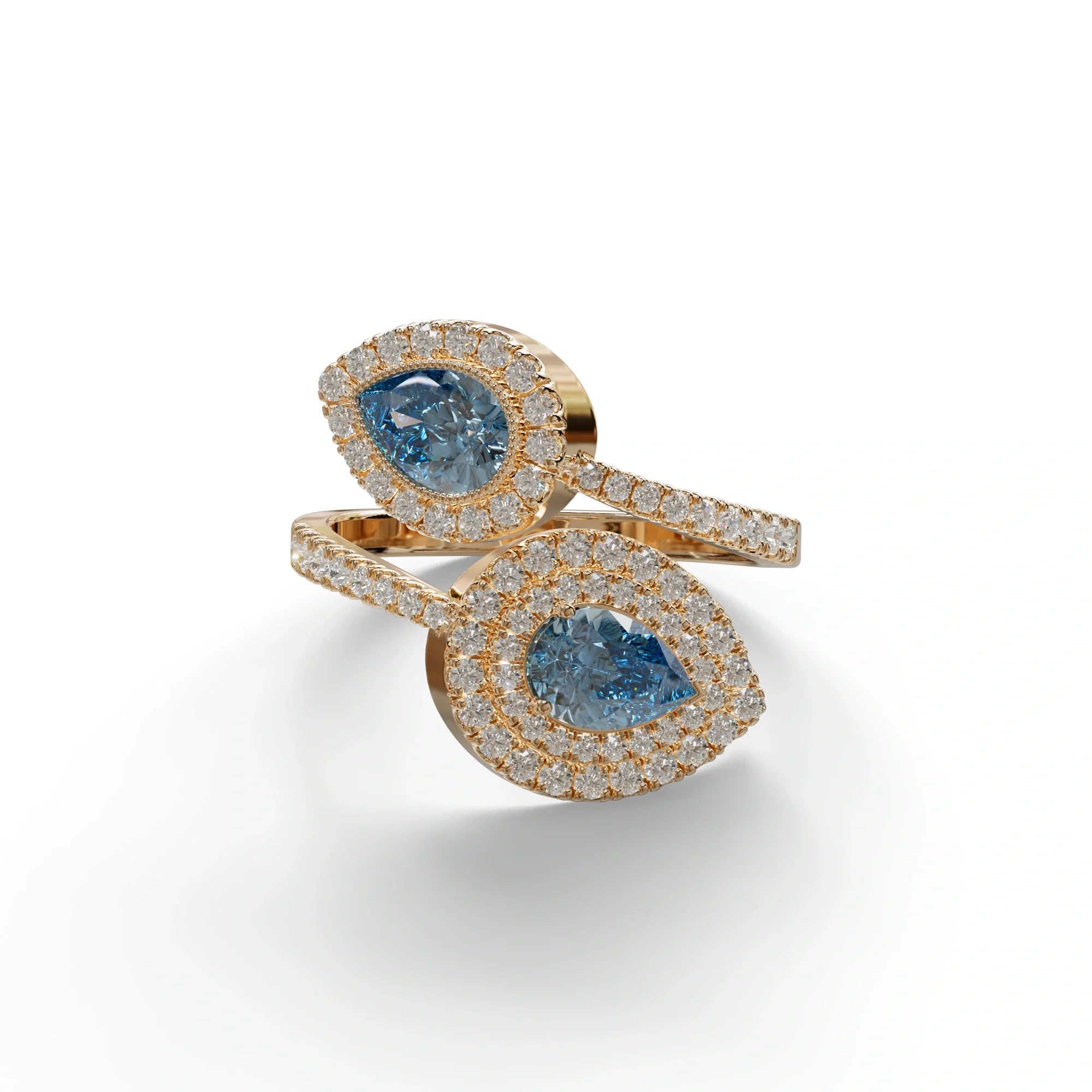 2 Carat Blue Pear Cut Halo & Pave Lab Grown Diamond Ring - Ahurissant - 10K Solid Gold / Rose Gold
