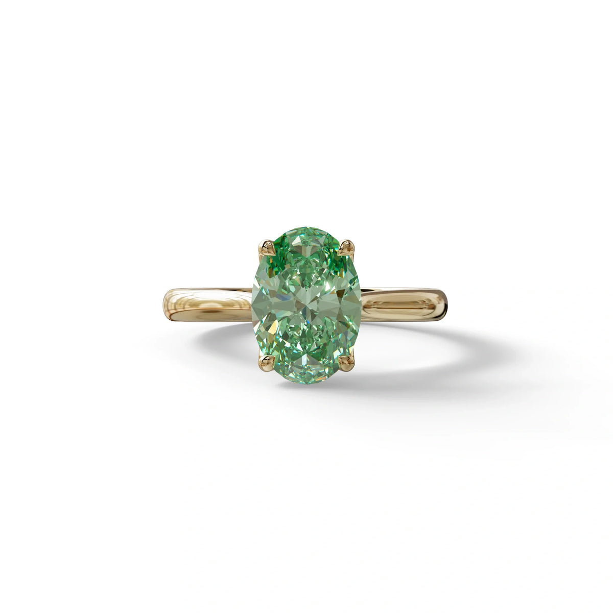 3 Carat Fancy Green Lab Grown Diamond Oval Cut Engagement Ring | Secret Pink Diamond- Eclipse - 10K Solid Gold / Yellow