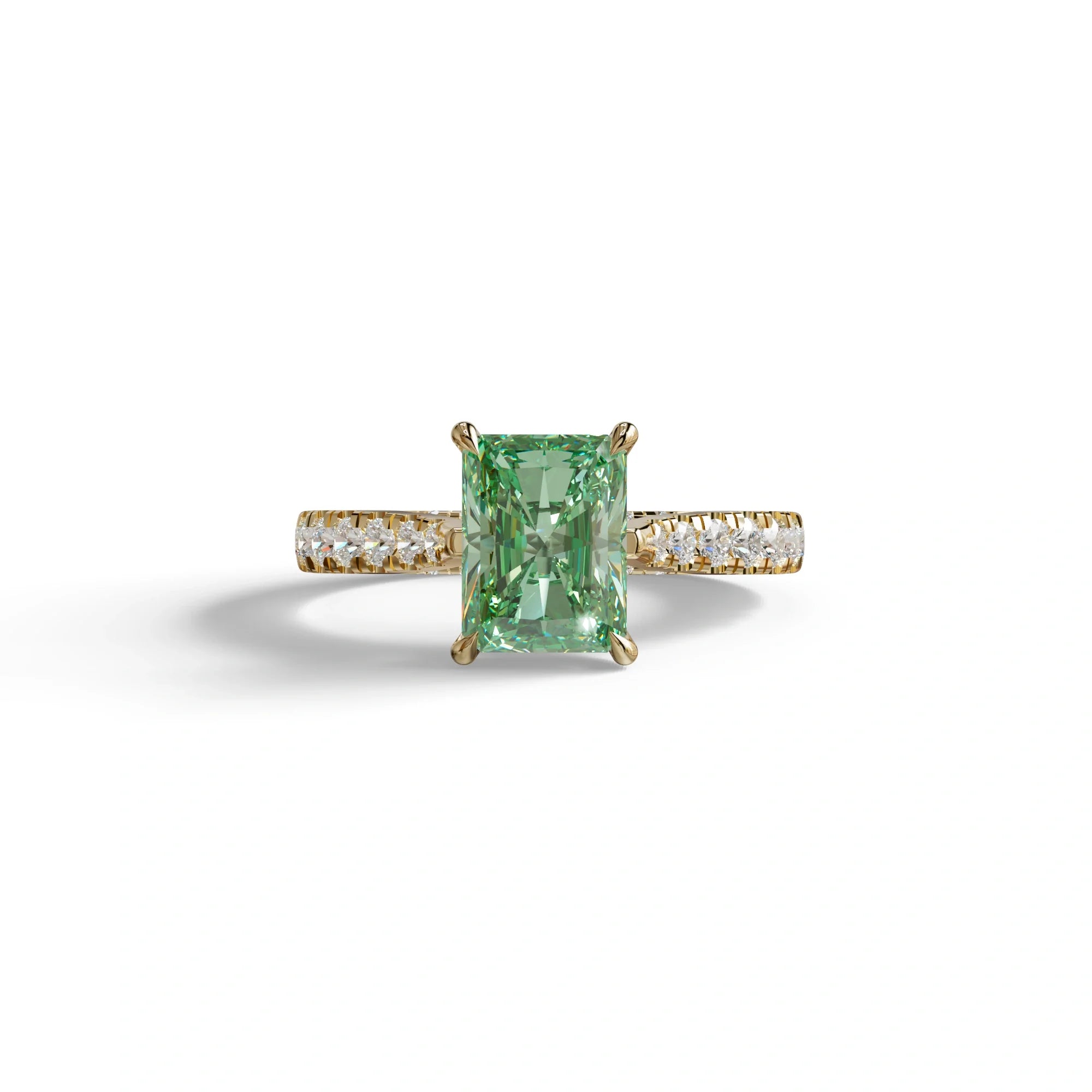2 Carat Green Radiant Cut Halo & Pave Lab Grown Diamond Ring- Asphalt