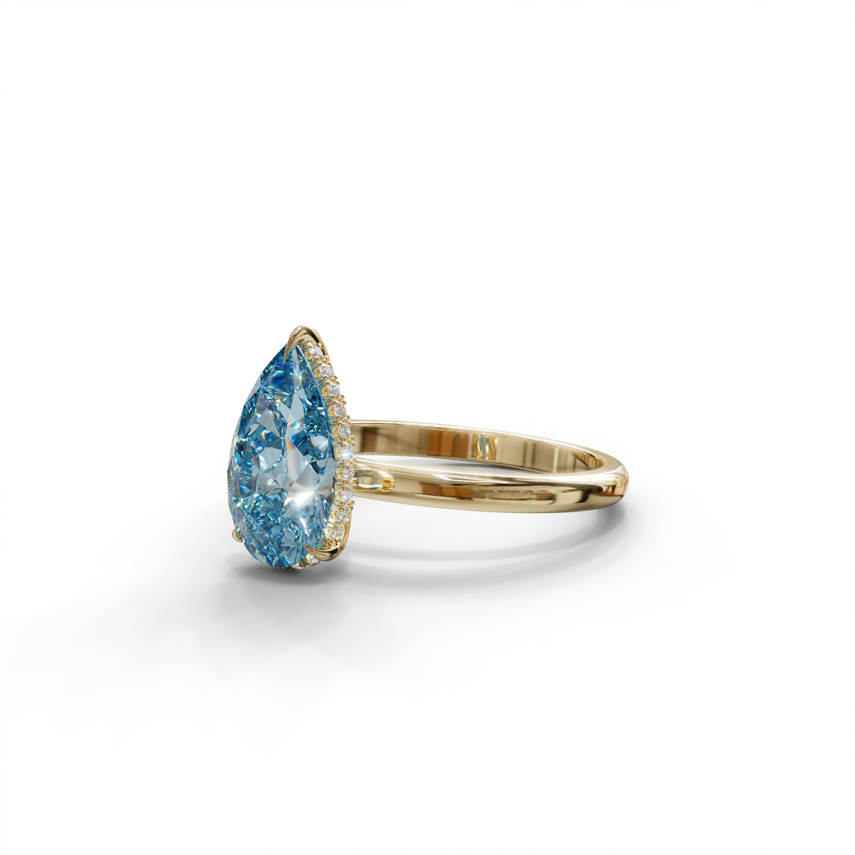 3.5 Carat Blue Pear Cut Hidden Halo Lab Grown Diamond Ring
