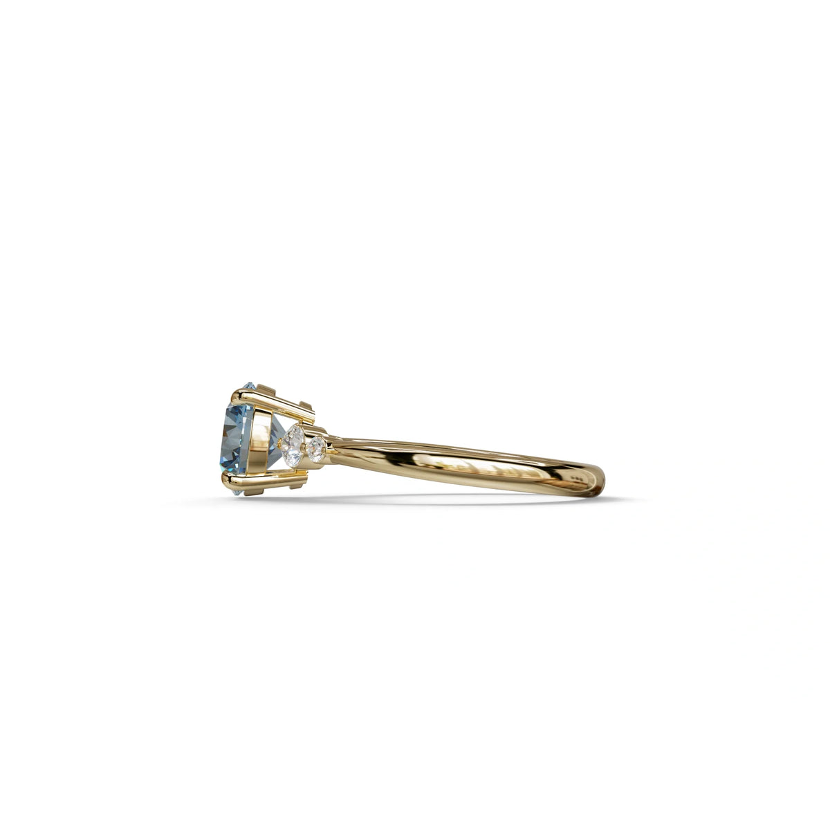 Blue Round Three Stone Lab Grown Diamond Engagement Ring - Romance