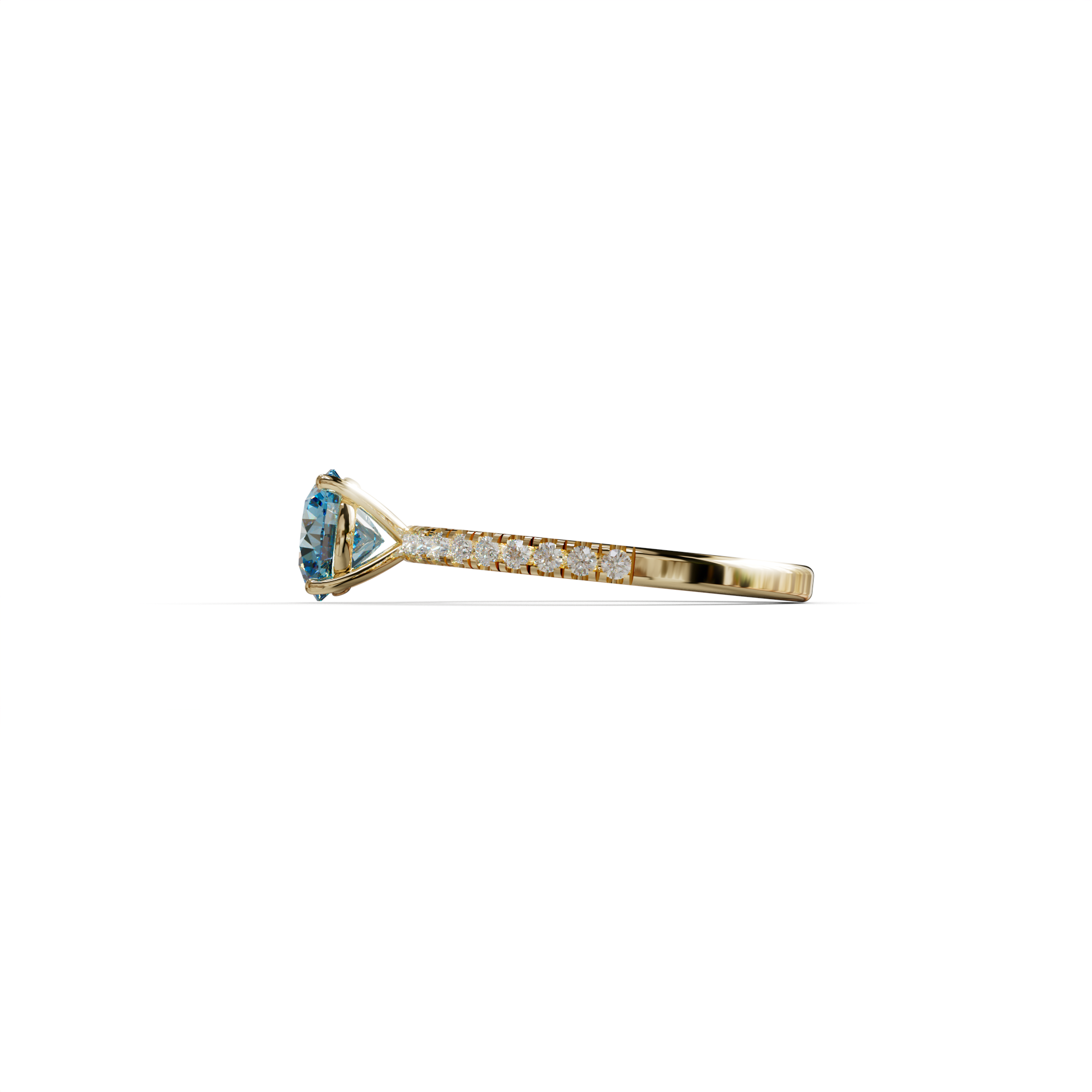 1.5 Carat Blue Round Lab Diamond Ring - Classic Pave Set Ring