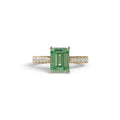 2 Carat Green Emerald Cut Hidden Halo & Pave Lab Diamond Ring - Siara - 10K Solid Gold / Yellow Gold