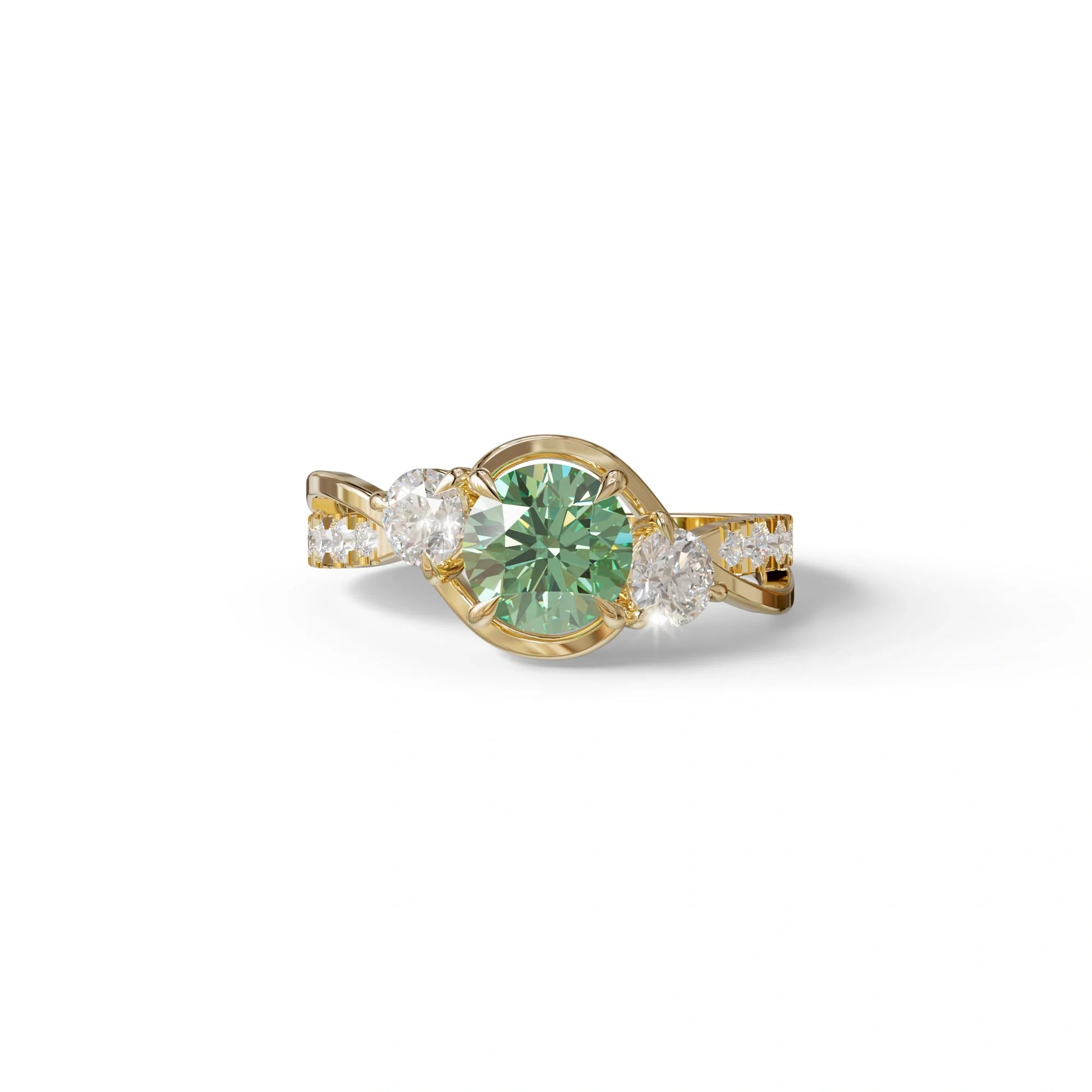 2 Carat Green Lab Grown Diamond Round Diamond Engagement Ring - Giverny - 10K Solid Gold / Yellow Gold