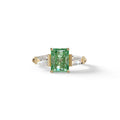 3Ct Green Radiant & Tapered Cut Lab Grown Diamond Three Stone Engagement Ring - Yana - 10K Solid Gold / Yellow Gold