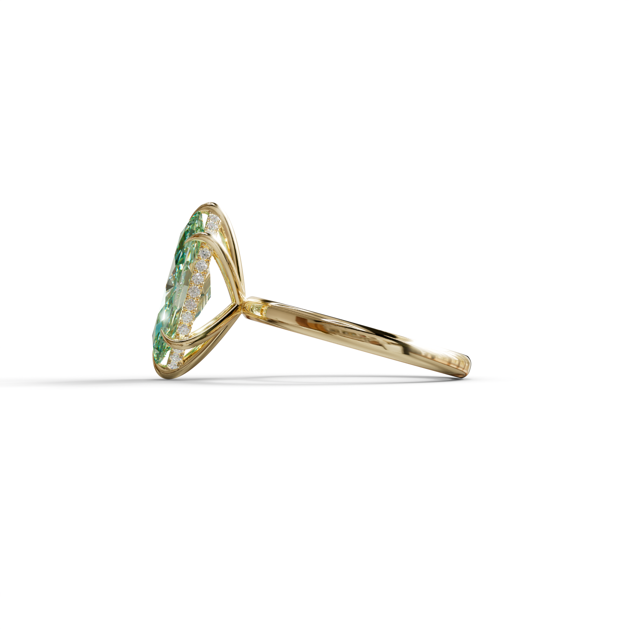 3 Carat Green Marquise Cut Hidden Halo & Claw Setting Lab Grown Diamond Ring -Meraviglioso