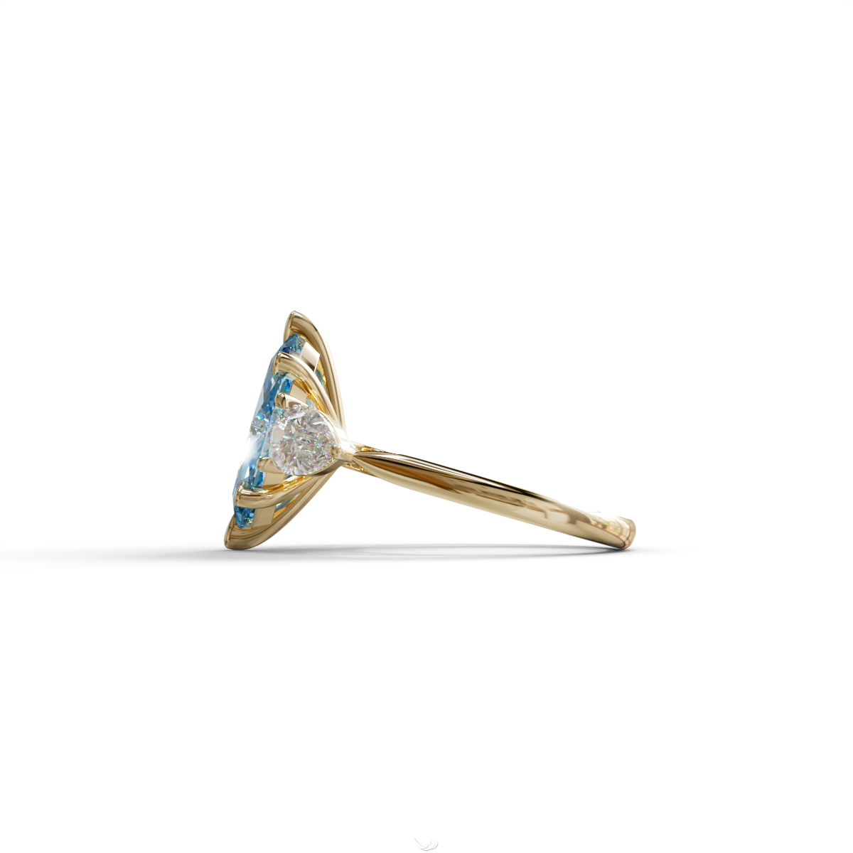 3 Carat Fancy Blue Marquise & Pear Cut Three Stone Lab Grown Diamond Engagement Ring