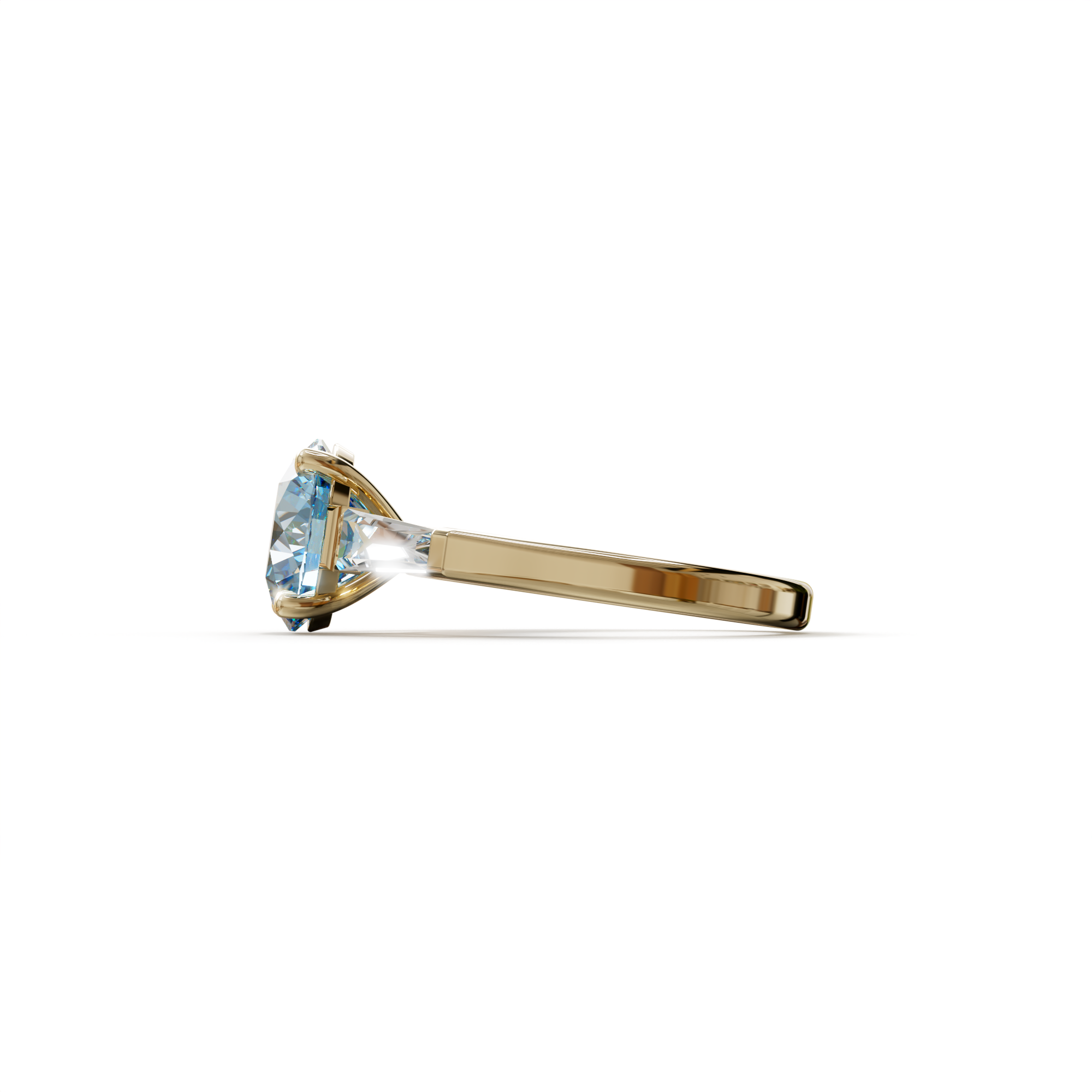3 Carat Blue Round & Tapered Cut Multi Stone Lab Diamond Ring - Reflection