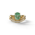 2 Carat Fancy Green Oval Cut Lab Grown Diamond Ring | Curve Setting - Brilliance - 10K Solid Gold / Yellow Gold