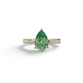 2 Carat Green Pear Shaped Hidden Halo Lab Diamond Engagement Ring - Teardrop - 10K Solid Gold / Yellow Gold