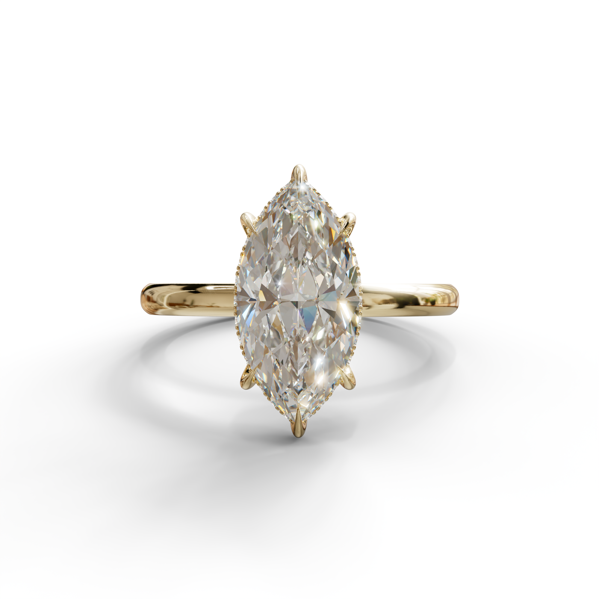3.5ct E VVS Marquise Cut Hidden Halo & Claw Lab Grown Diamond Engagement Ring - 10K Solid Gold / Yellow Gold - ring