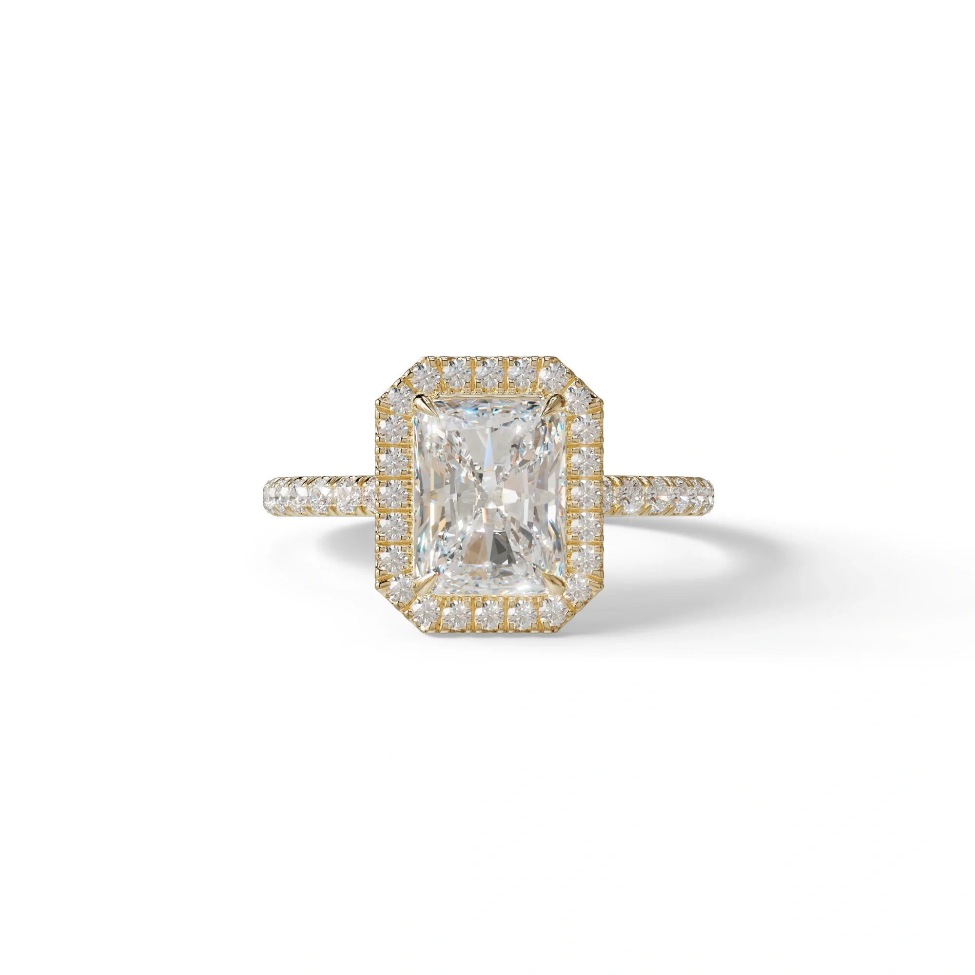 E-VVS Radiant Cut Halo & Pave Lab Grown Diamond Engagement Ring - Madison - 2 Carat / 10K Solid Gold / Yellow Gold