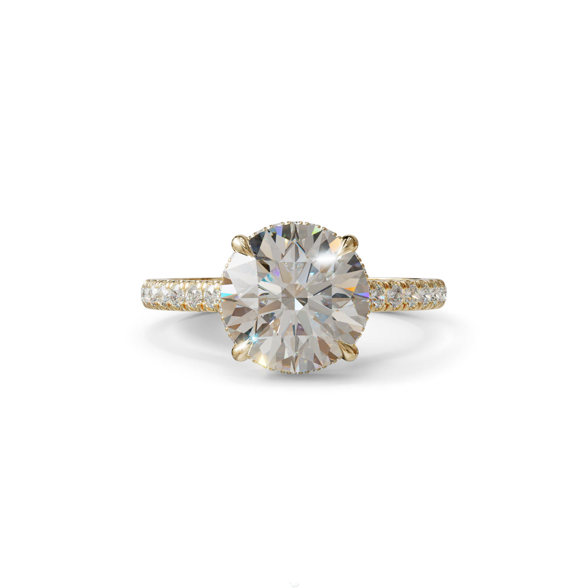 3 Carat E/VVS Round Cut Hidden Halo & Pave Setting Lab Diamond Ring - Eblouissant - 10K Solid Gold / Yellow Gold