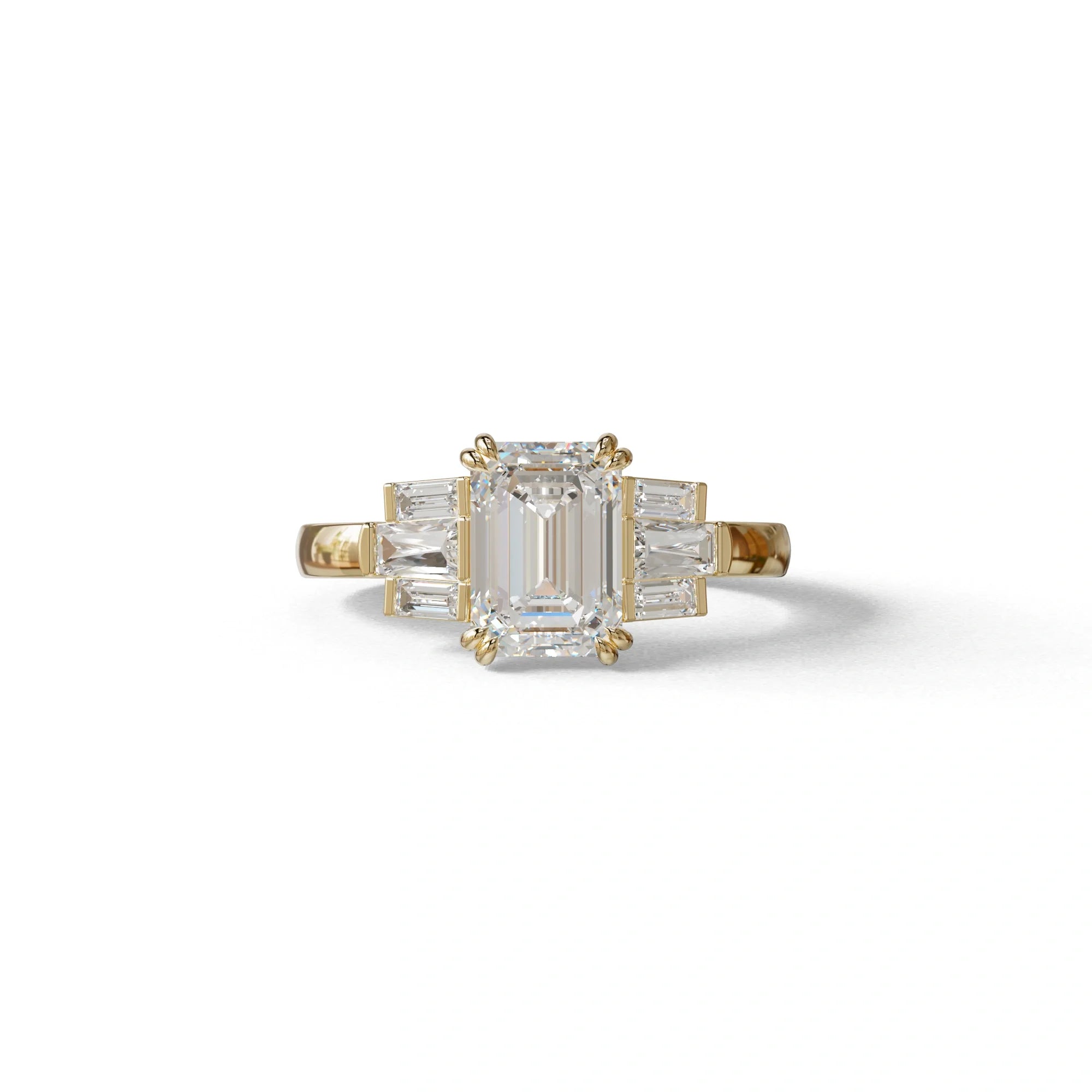 3 Carat Emerald Cut Lab Grown Diamond Engagement Ring - Leela - 10K Solid Gold / Yellow Gold