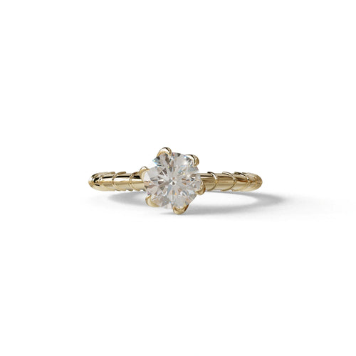 E VVS 1 Carat Round Cut Lab Diamond Ring - Hyper Glam - 10K Solid Gold / Yellow Gold
