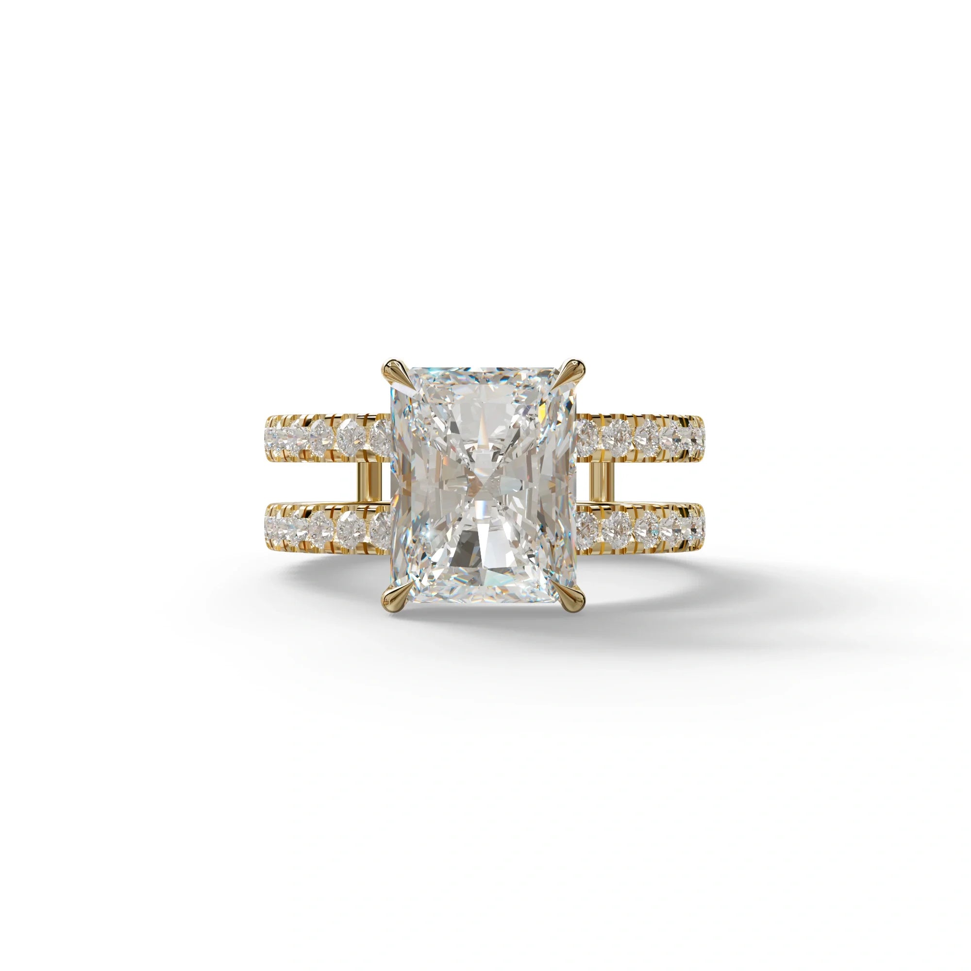 3 Carat Lab Diamond Radiant Cut Engagement Ring | Double Band Hidden Halo - Billie - 10K Solid Gold / Yellow Gold