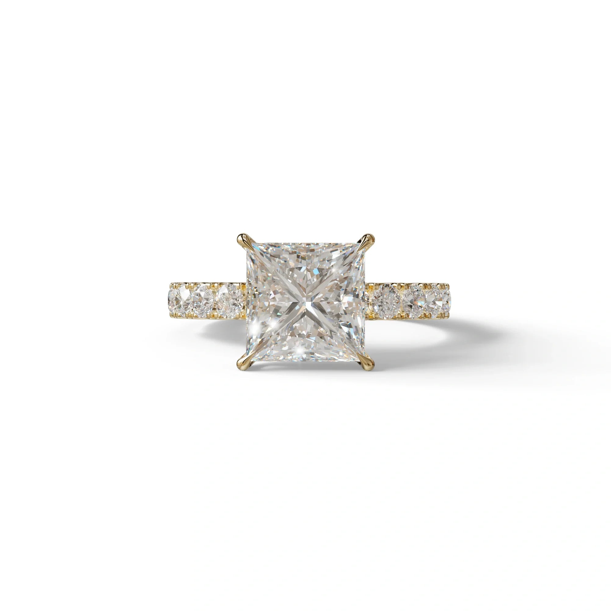 3 Carat E VVS Princess Cut Pave Lab Created Diamond Ring - Elysia - 10K Solid Gold / Yellow Gold