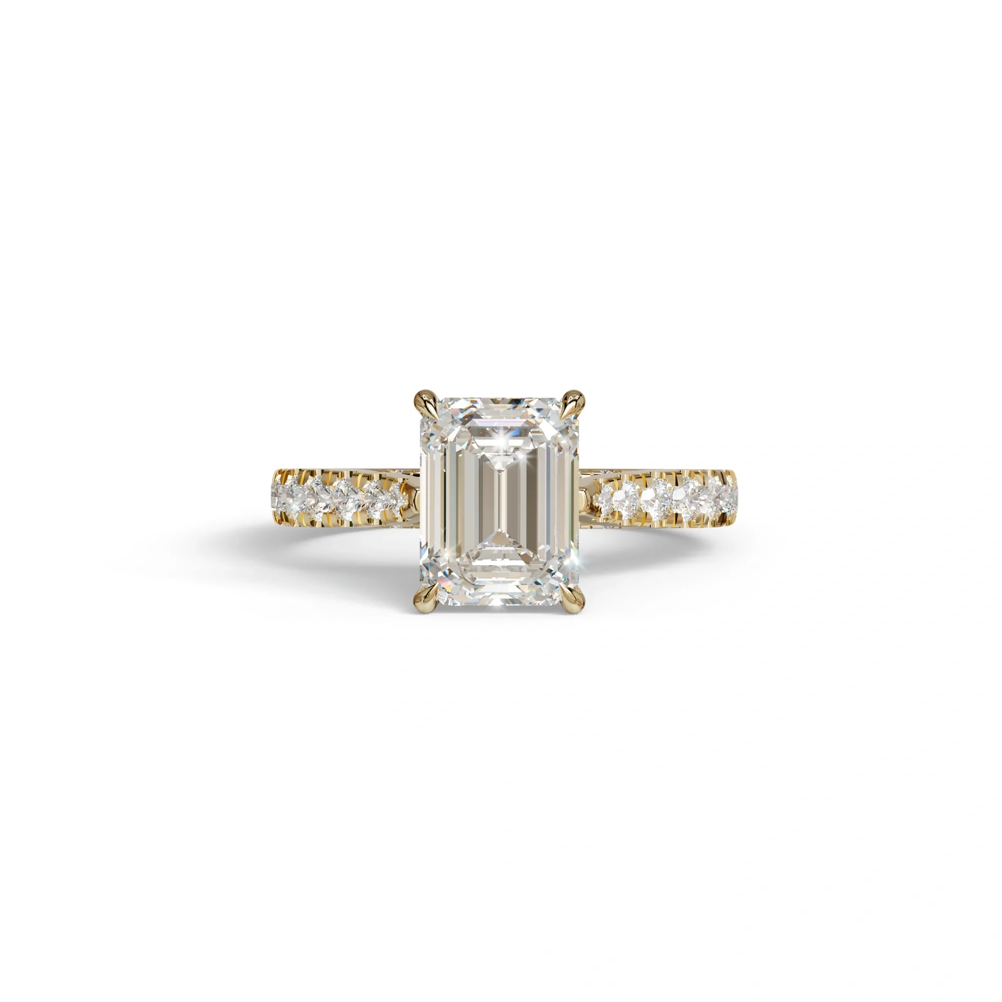 2 Carat E VVS Emerald Cut Hidden Halo & Pave Lab Diamond Ring - Siara - 10K Solid Gold / Yellow Gold