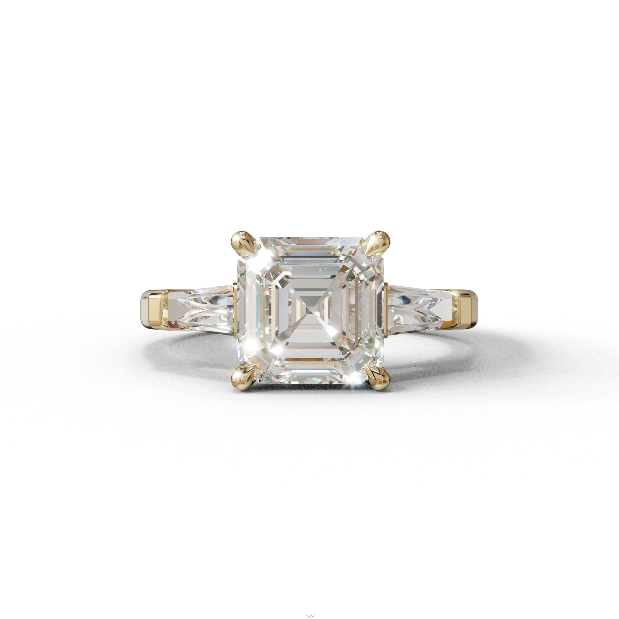 3 Carat E VVS Asscher & Baguette Cut Multi Stone Lab Diamond Ring - Brillante - 10K Solid Gold / Yellow Gold