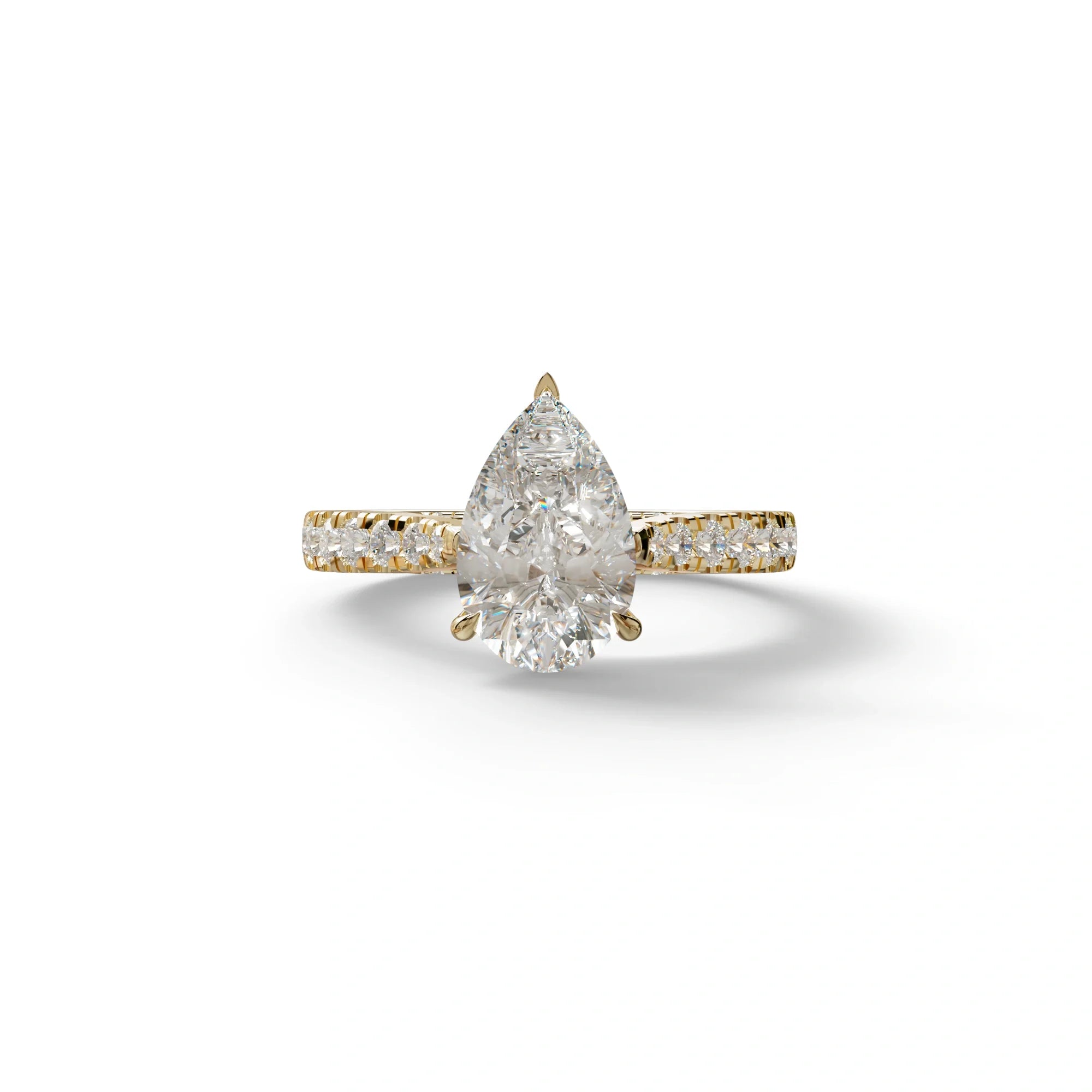 2 Carat E VVS Pear Shaped Hidden Halo Lab Diamond Engagement Ring - Teardrop - 10K Solid Gold / Yellow Gold