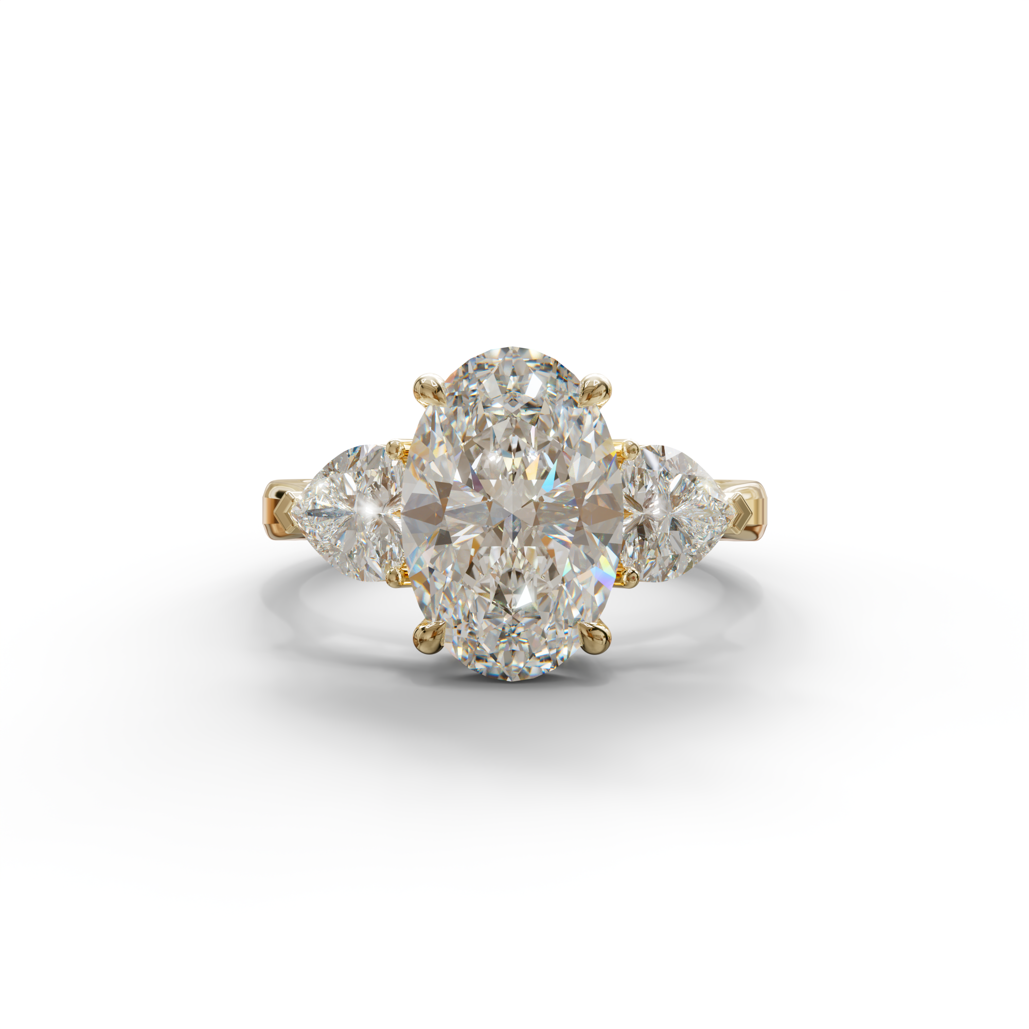 4 Ct E VVS Oval & Heart Shape 3 Stone Engagement Diamond Ring - Lucid - 10K Solid Gold / Yellow Gold