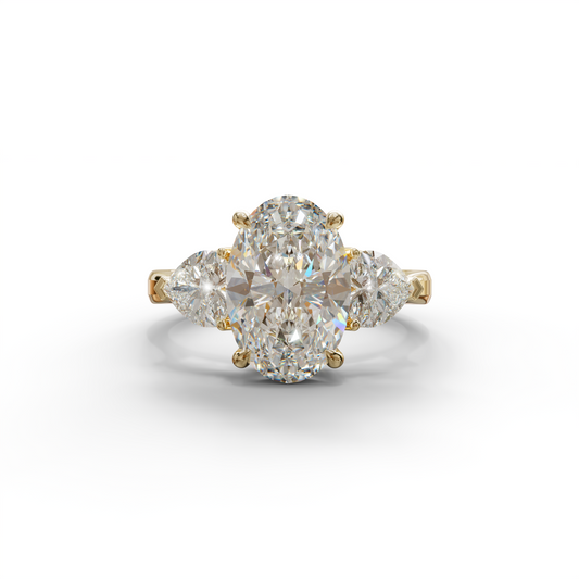 4 Ct E VVS Oval & Heart Shape 3 Stone Engagement Diamond Ring - Lucid