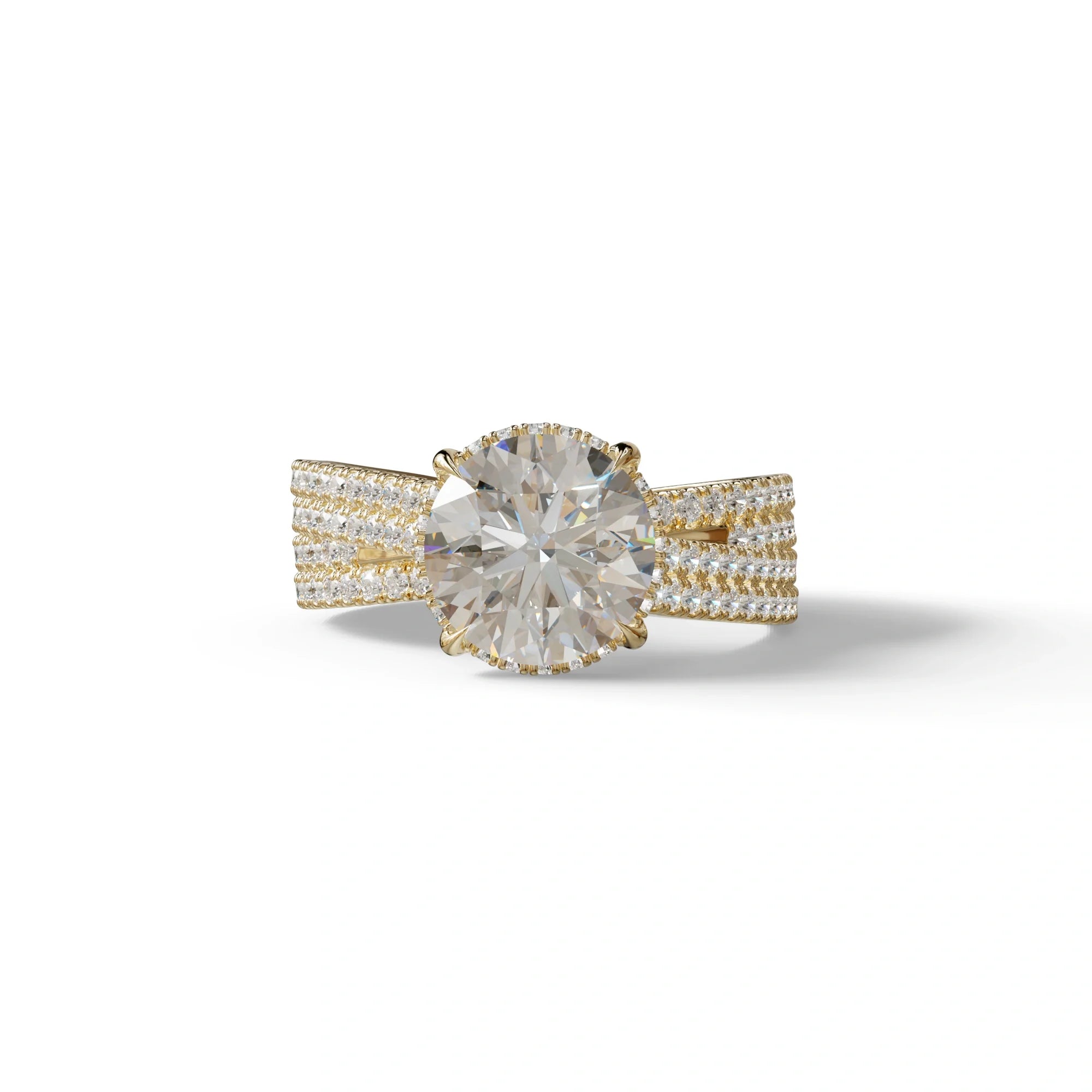 E VVS 2 Carat Round Cut Hidden Halo Lab & Pave Lab Diamond Ring - Je t’aime - 10K Solid Gold / Yellow Gold
