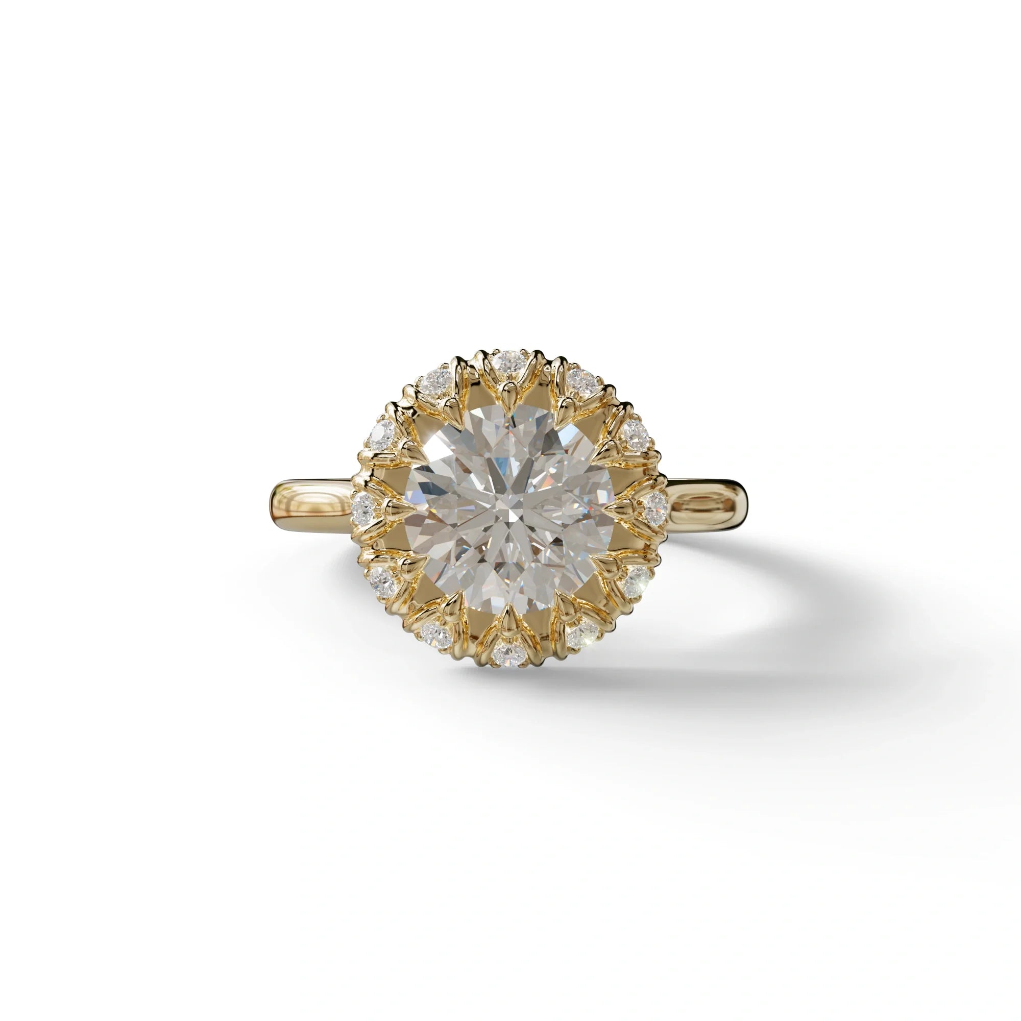 E VVS 3 Carat Round Shaped Halo Lab Diamond Ring - Sunflower - 10K Solid Gold / Yellow Gold