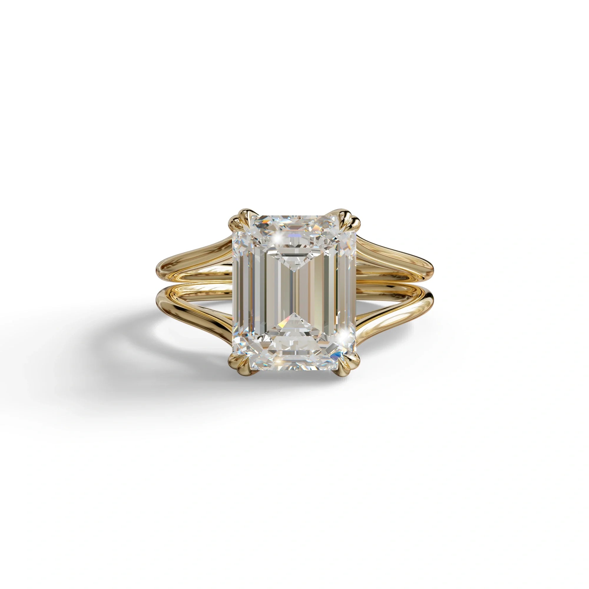 4 Carat E VVS Emerald Cut Lab Grown Diamond Engagement Ring - Tesira - 10K Solid Gold / Yellow Gold