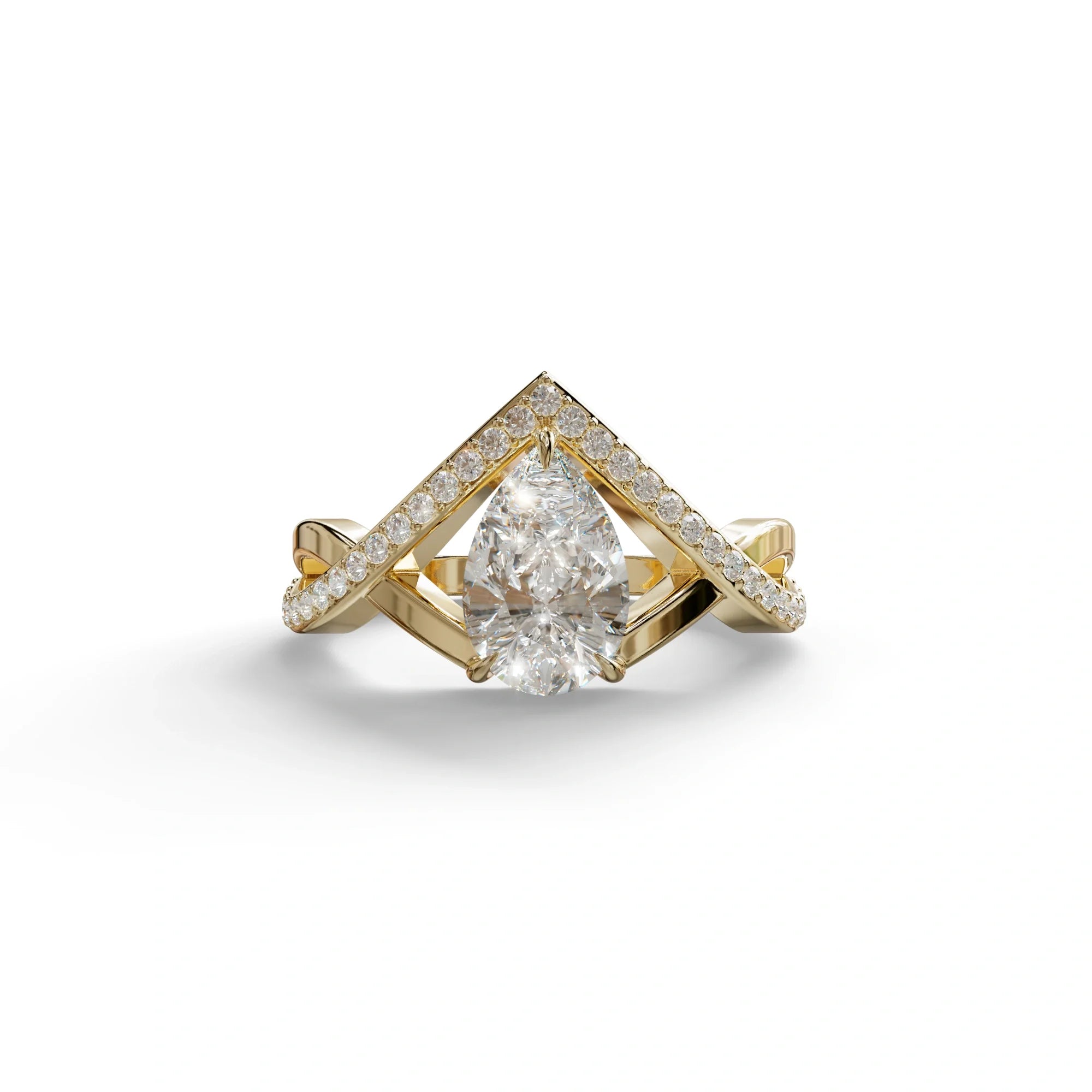E VVS 2 Carat Pear Cut Tear Drop Lab Diamond Ring - Glamly - 10K Solid Gold / Yellow Gold