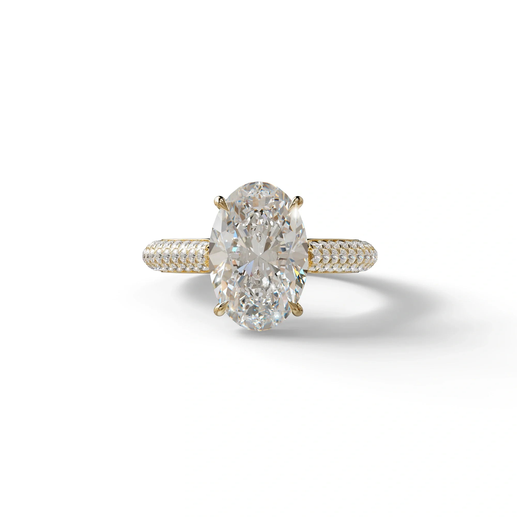 3 Carat E VVS Oval Cut Pave & hidden halo Lab Diamond Engagement Ring - Viviana - 10K Solid Gold / Yellow Gold