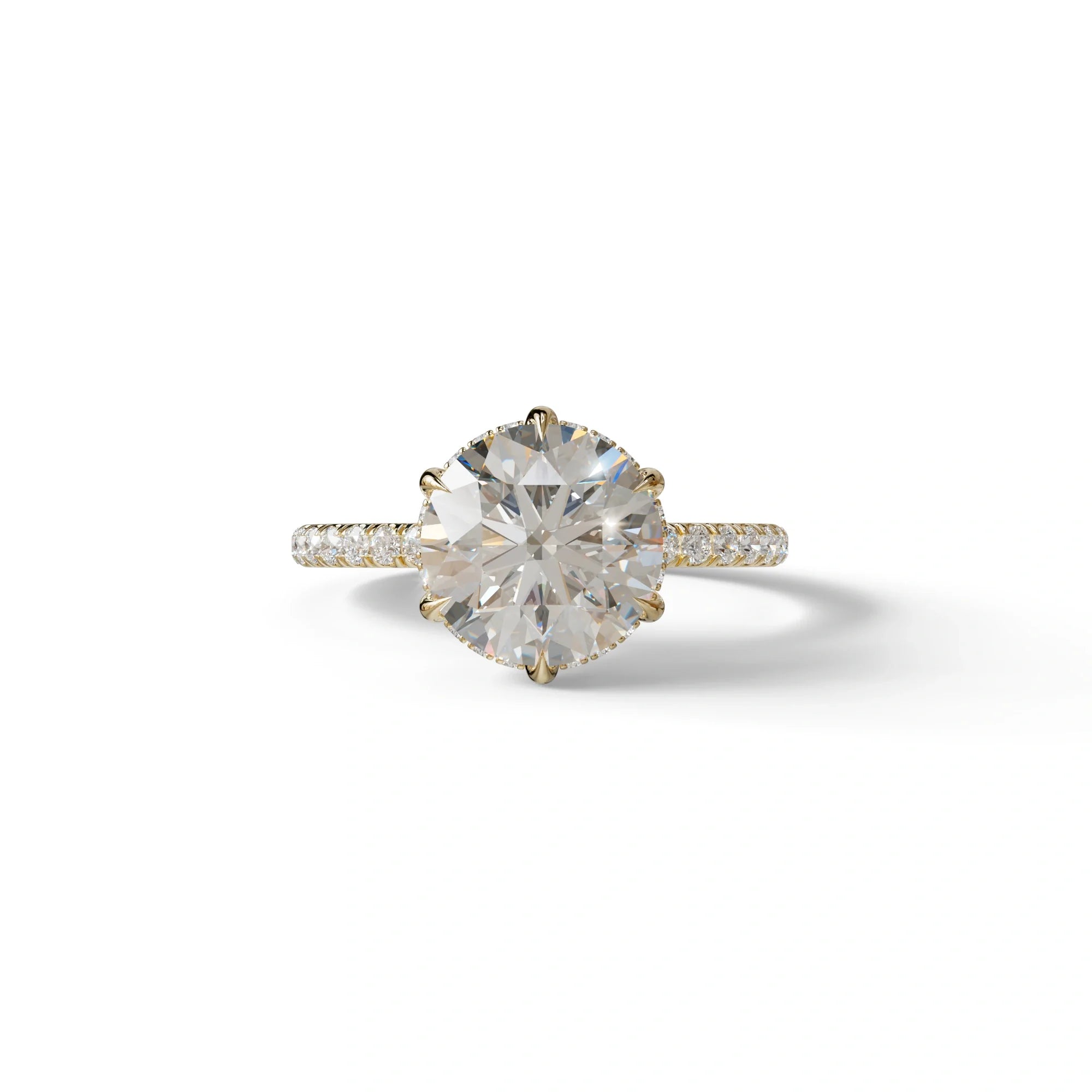 2.5 Carat Round Cut Hidden Halo & Pave Lab Grown Diamond Ring - Hyper Saga - 10K Solid Gold / Yellow Gold