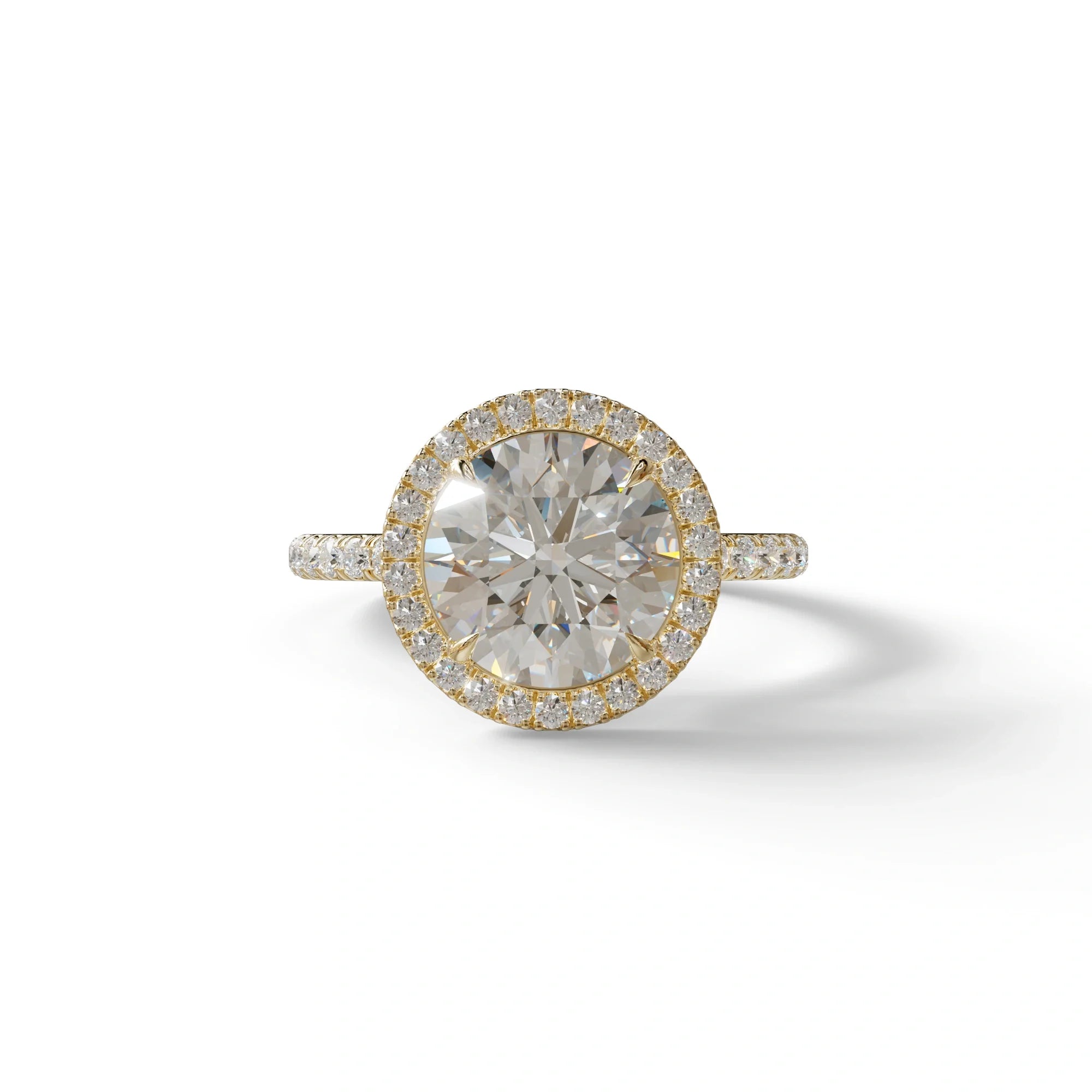 E VVS Round Cut Halo & Pave Lab Grown Diamond Engagement Ring - Flutura - 2 Carat / 10K Solid Gold / Yellow Gold