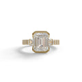 3 Carat Emerald Cut Lab Diamond Engagement Ring | Half Bezel set- Gatsby - 10K Solid Gold / Yellow Gold